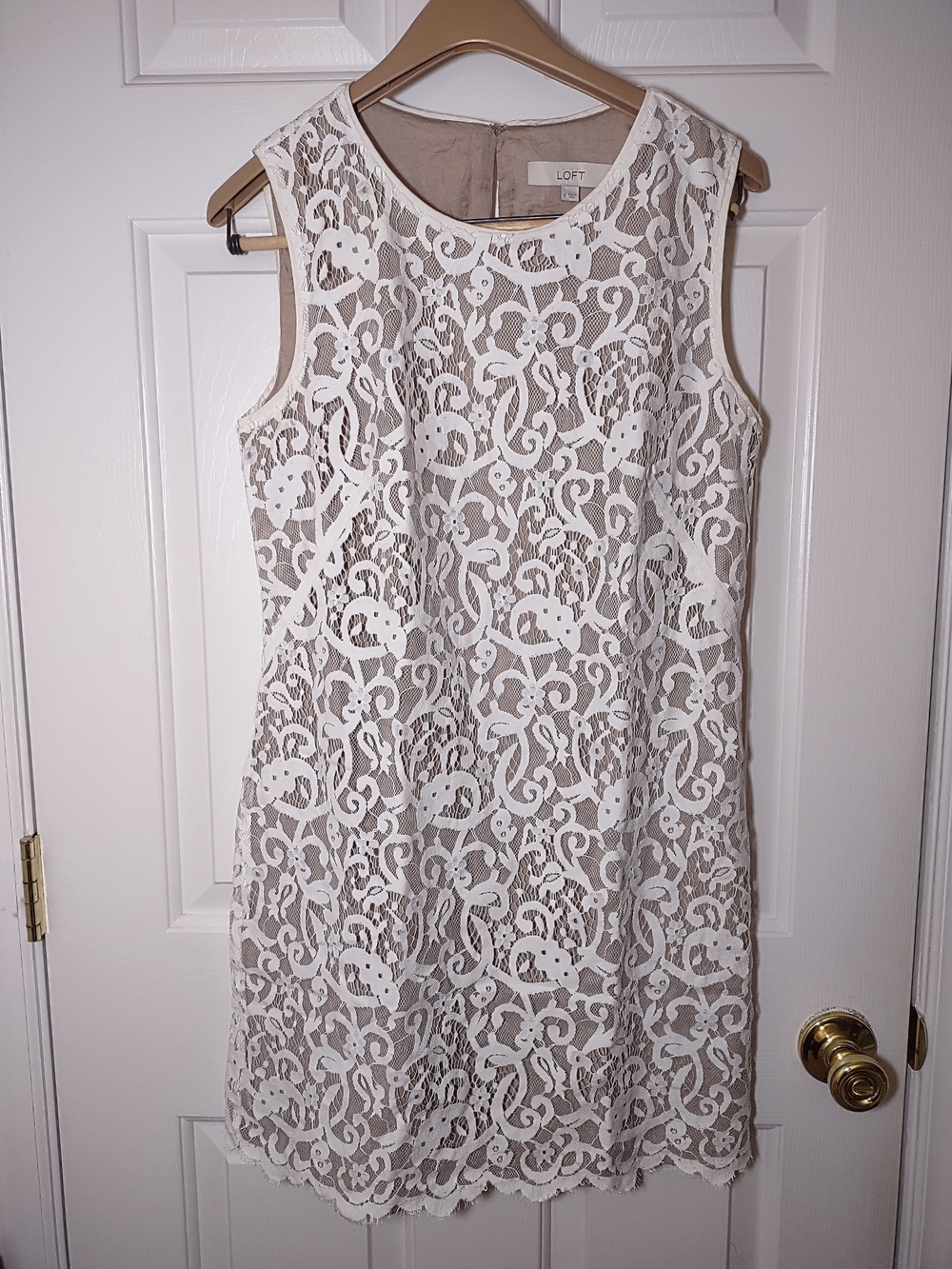 LOFT White Lace Overlay Shift Dress